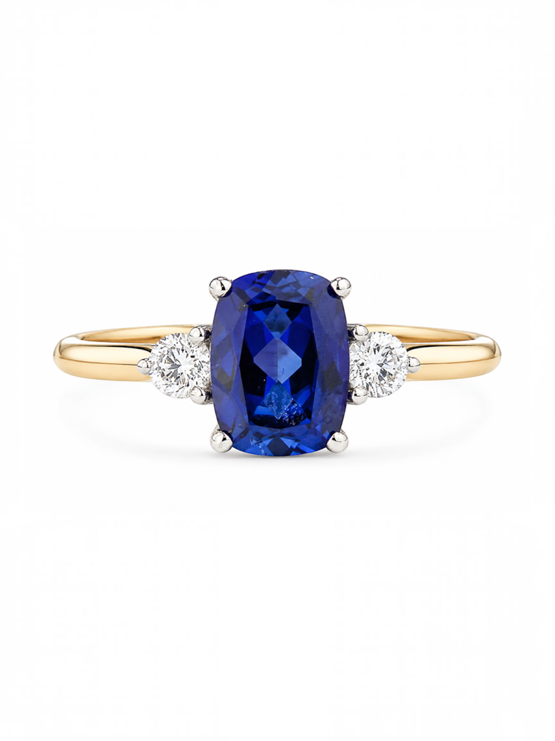 Ring, mit synth. Saphir, 375 Gelbgold