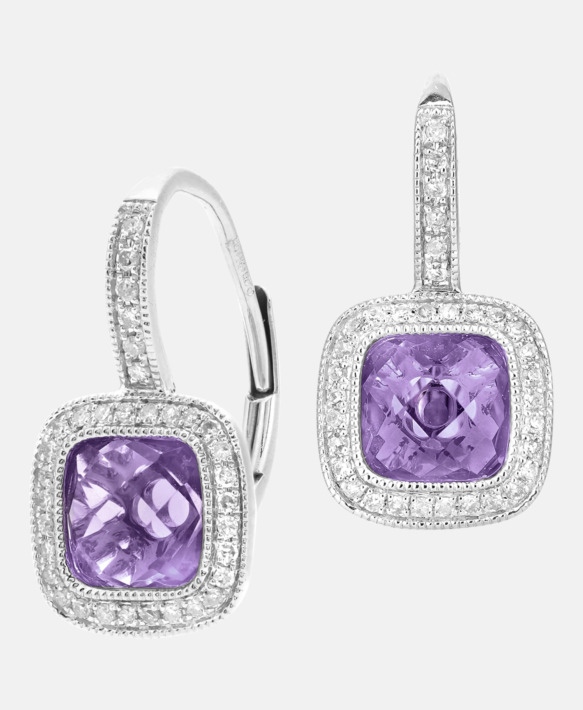 Creolen aus 375 Weißgold mit Diamant mit Amethyst