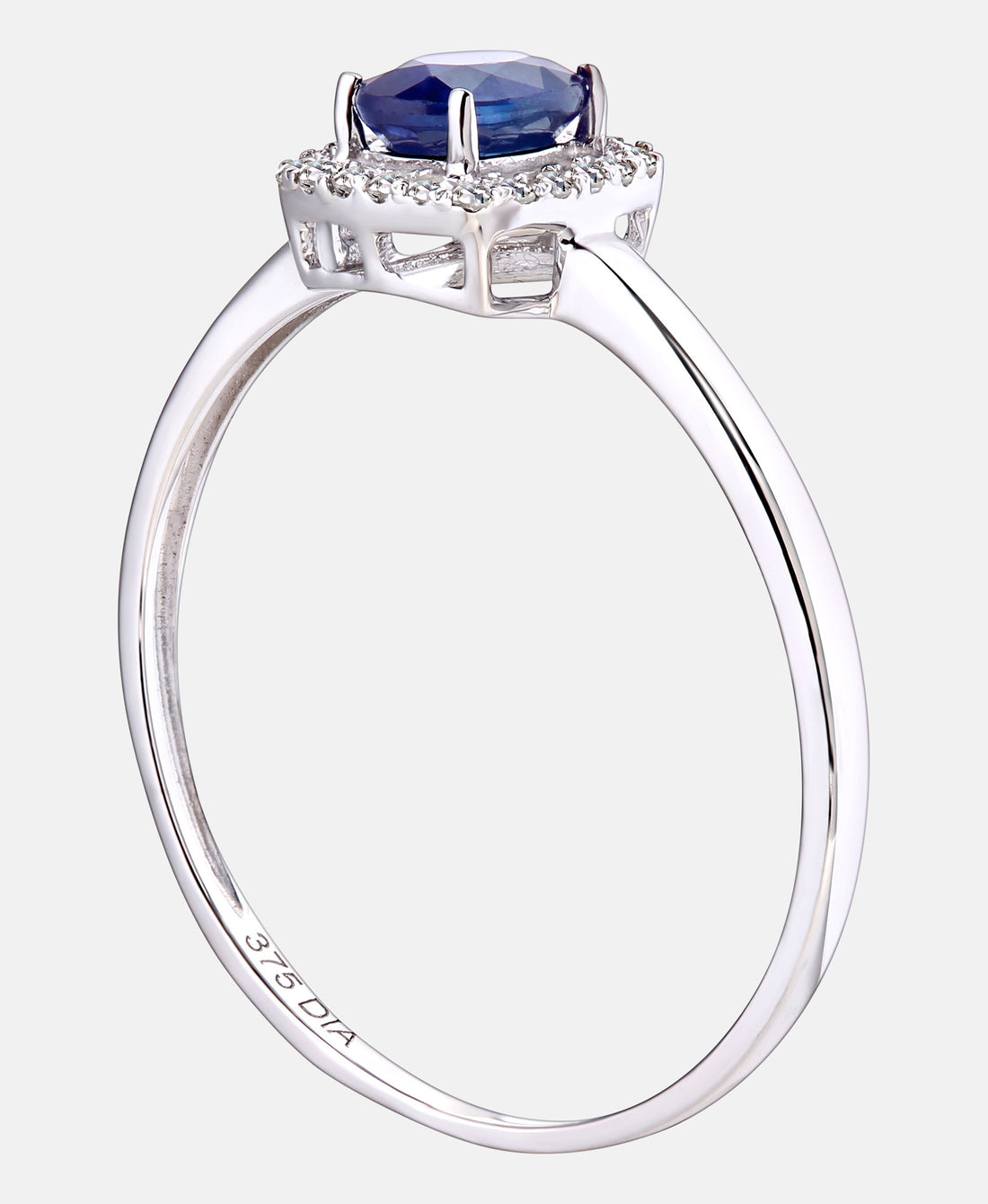 Cluster-Ring aus 375 Weißgold mit Diamant mit Saphir