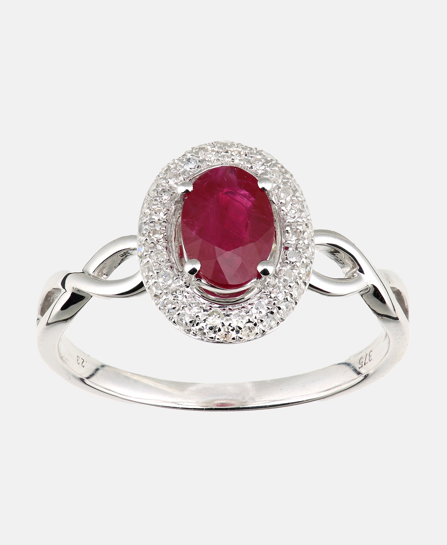 Ring aus 375 Weißgold mit Diamant mit Rubin