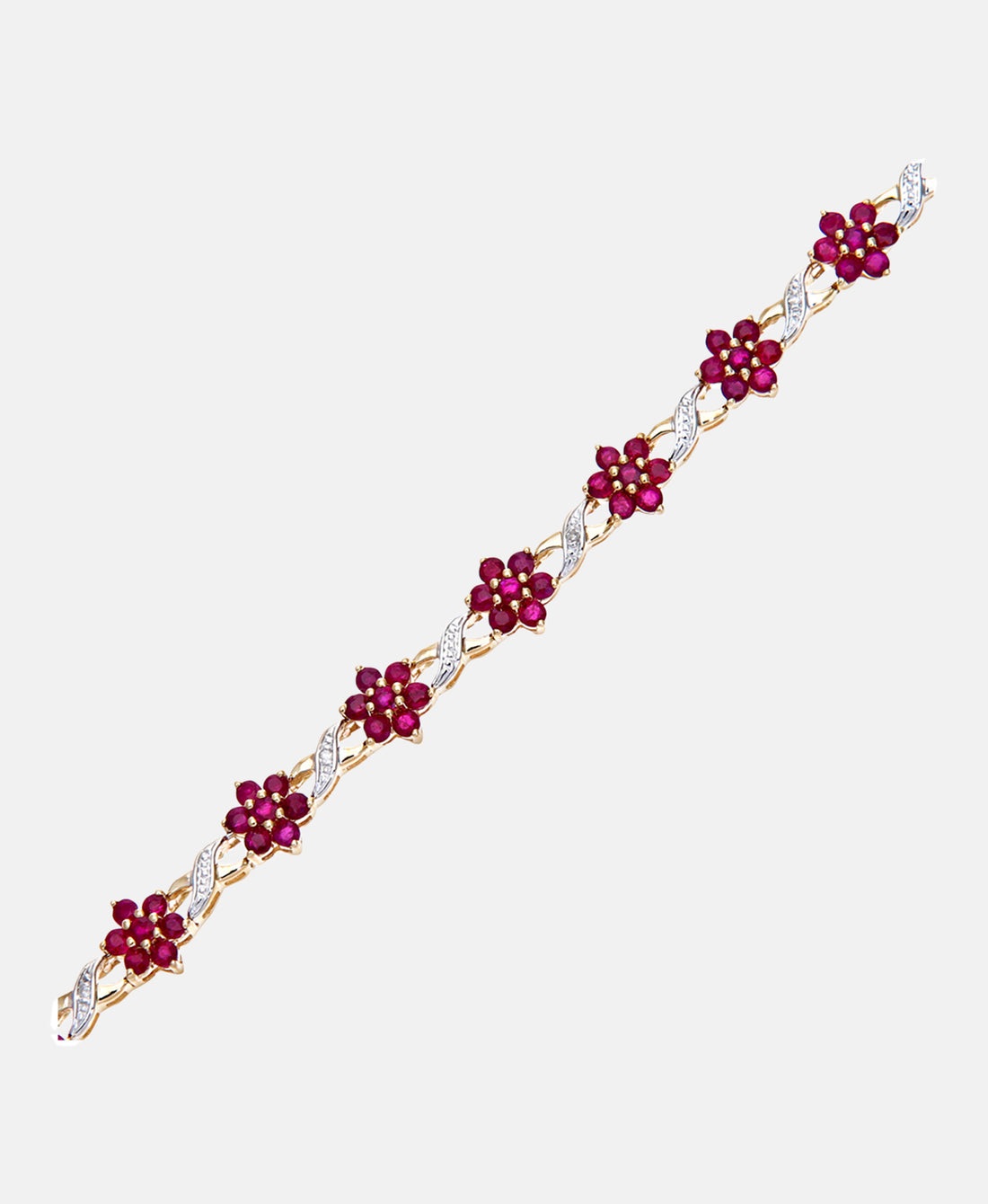 Armband aus 375 Gelbgold mit Diamant mit Rubin Blumen-Design