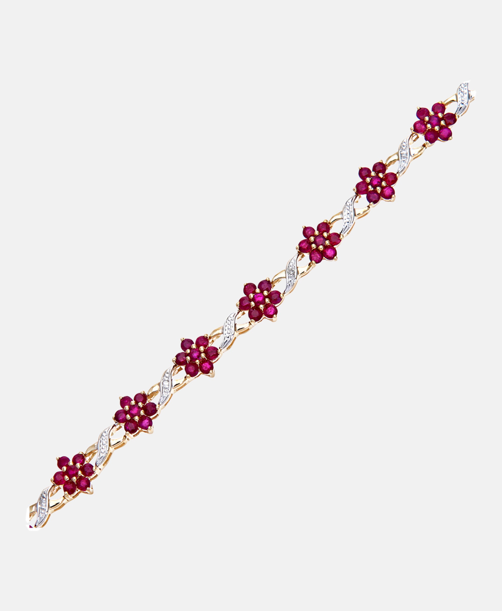 Armband aus 375 Gelbgold mit Diamant mit Rubin Blumen-Design