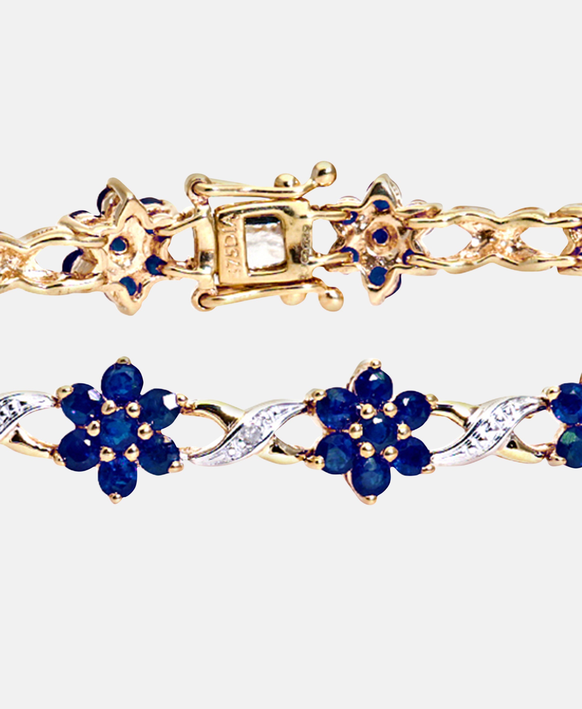 Armband aus 375 Gelbgold mit Diamant mit Saphir Blumen-Design
