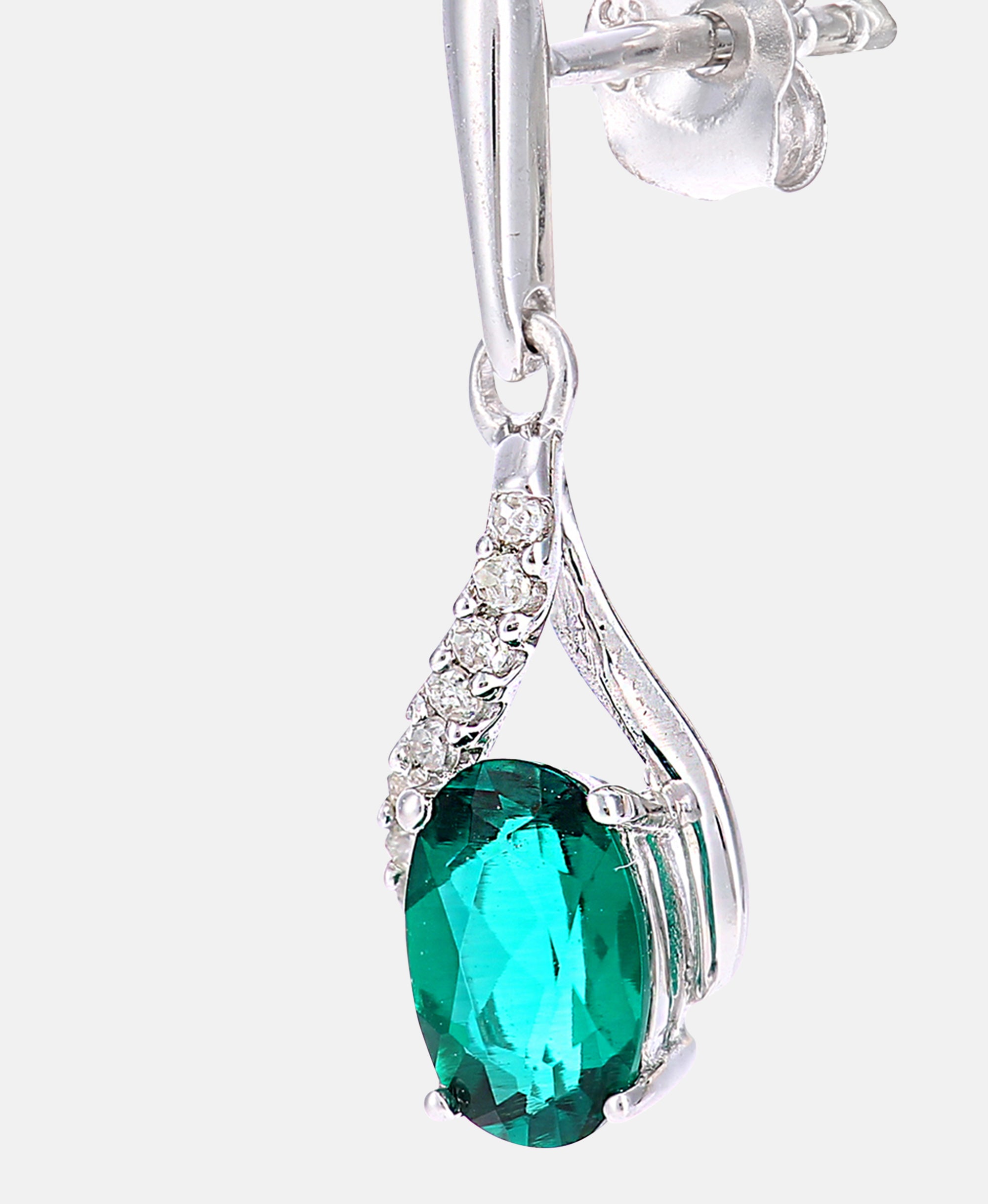Earrings in 375 (9K) White Gold with Emerald (Lab Grown) and Diamonds