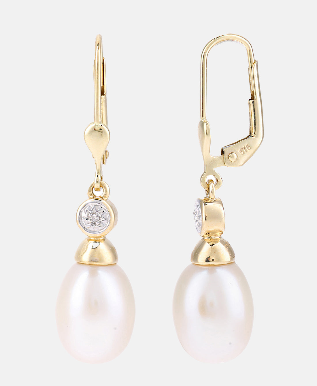 Ohrhänger aus 375 Gelbgold mit Diamant mit Perle