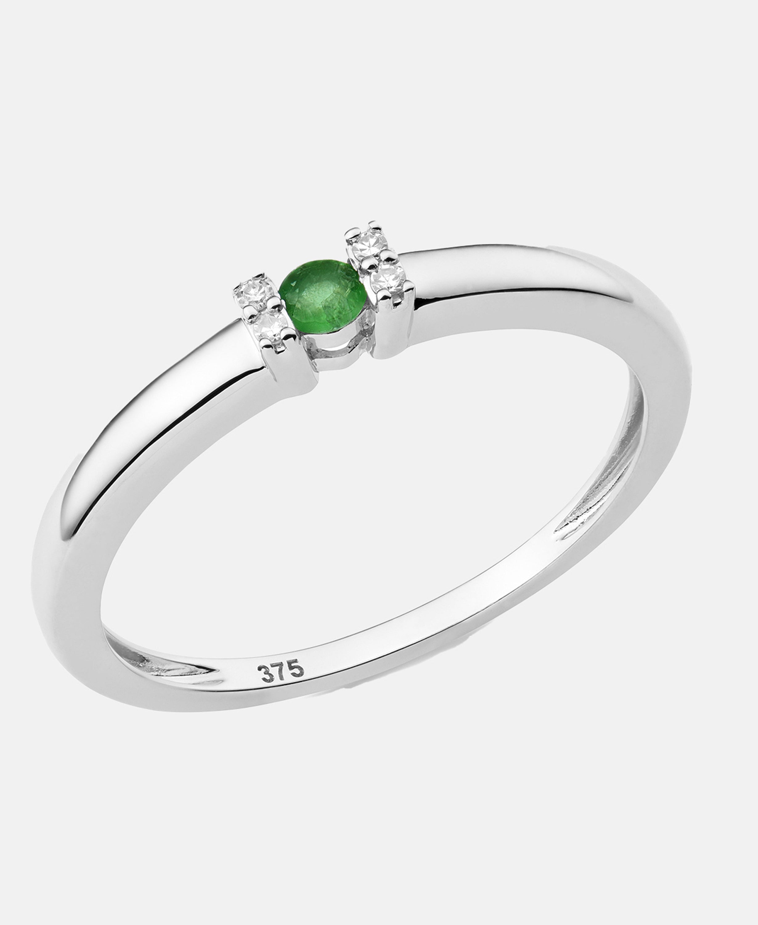 Ring aus 375 Weißgold mit Diamant mit Smaragd