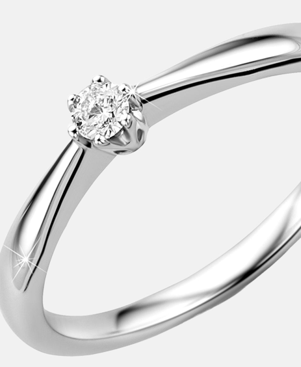 Solitär-Ring aus 375 Weißgold mit 0.09 Karat Diamant