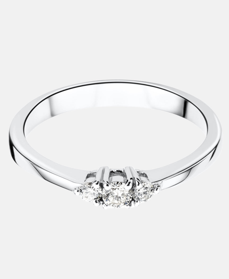Trilogie-Ring aus 750 Weißgold mit 0.15 Karat Diamant