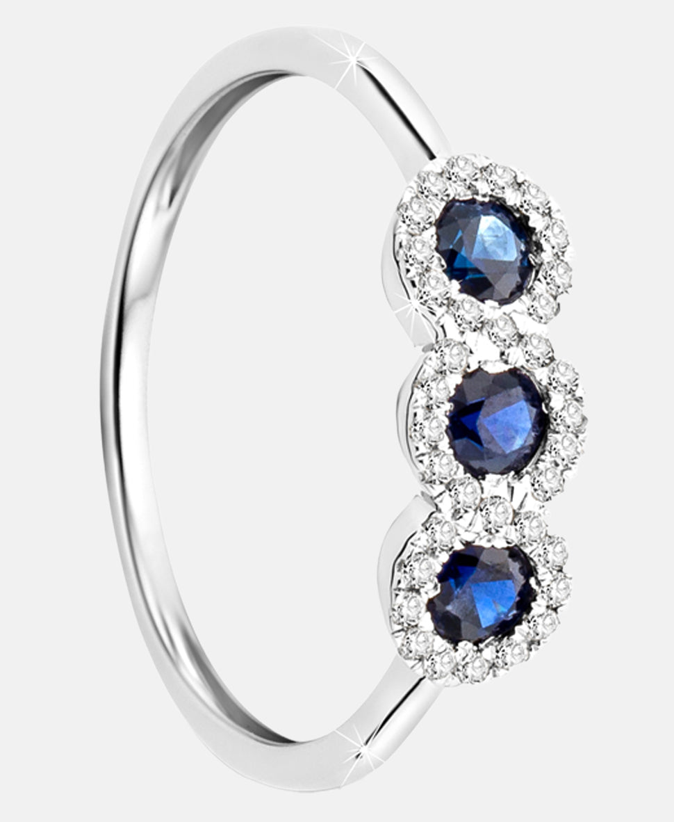 Ring aus 375 Weißgold mit Diamant mit Saphir
