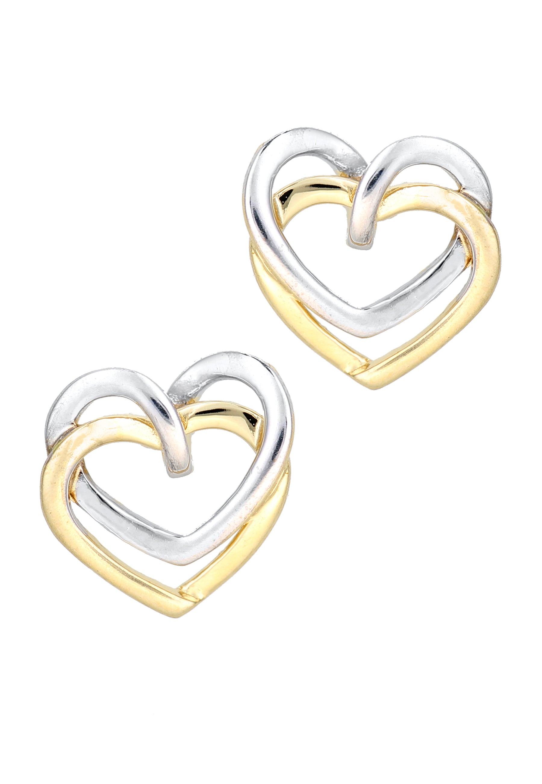 9K Yellow and White Gold Heart Stud Earrings