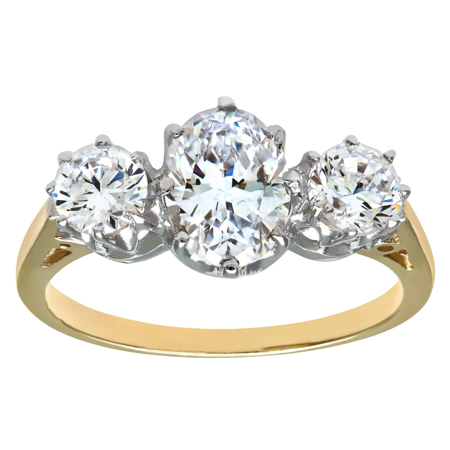 9ct Yellow and White Gold Ladies 3 Stone Ring