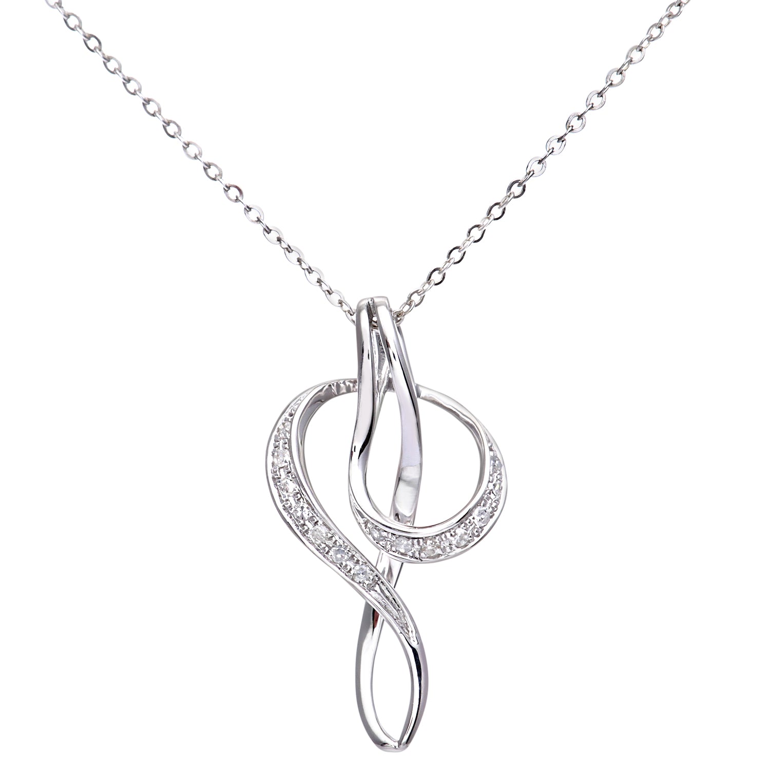 9ct White Gold 0.05ct Diamond Twist Pendant and Chain of 46cm