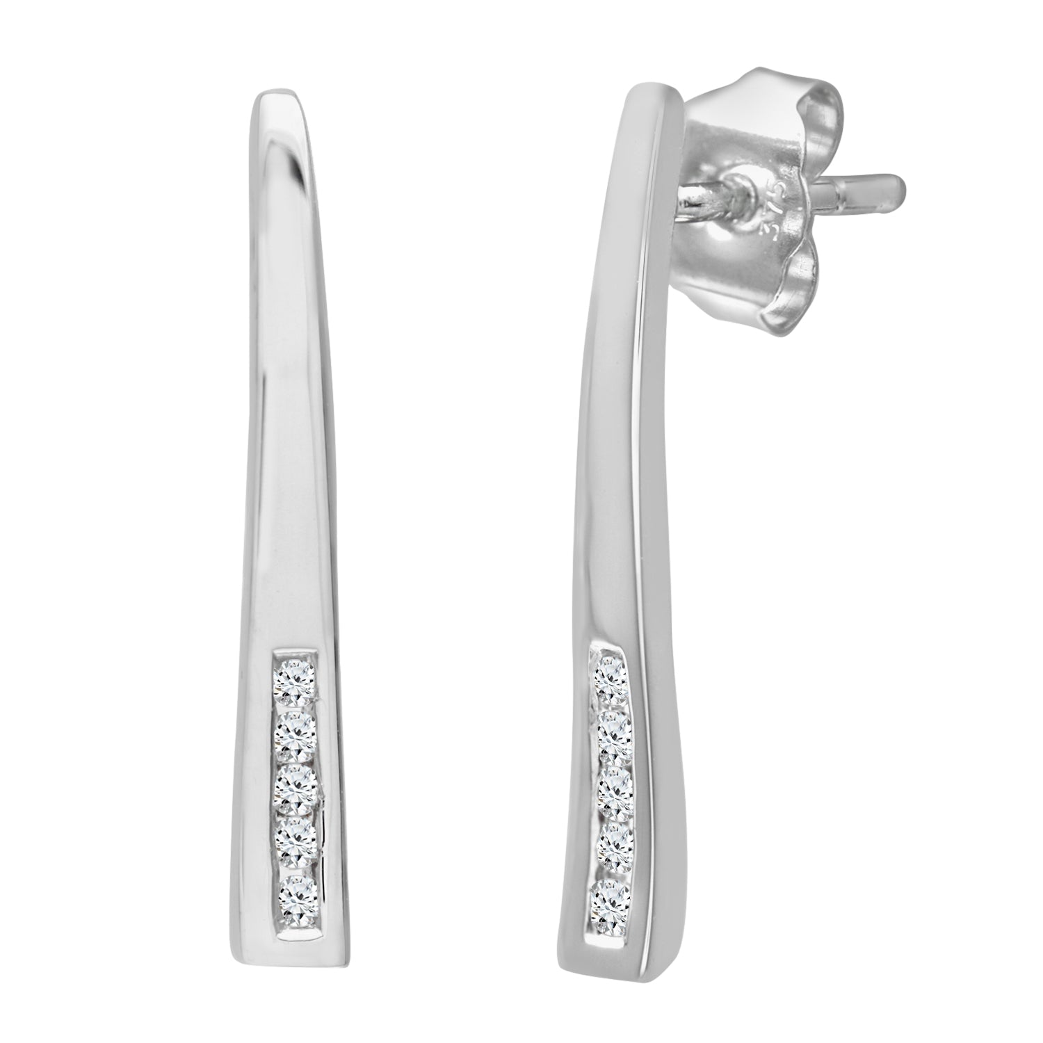 Ladies 9ct White Gold Diamond Channel Drop Earrings