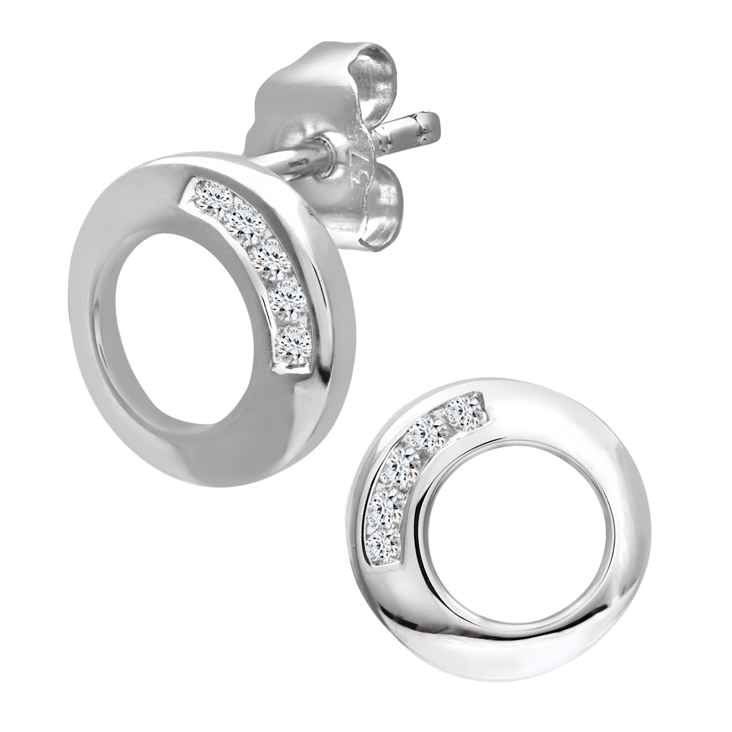 Ladies 9ct White Gold Diamond Open Circle Earrings