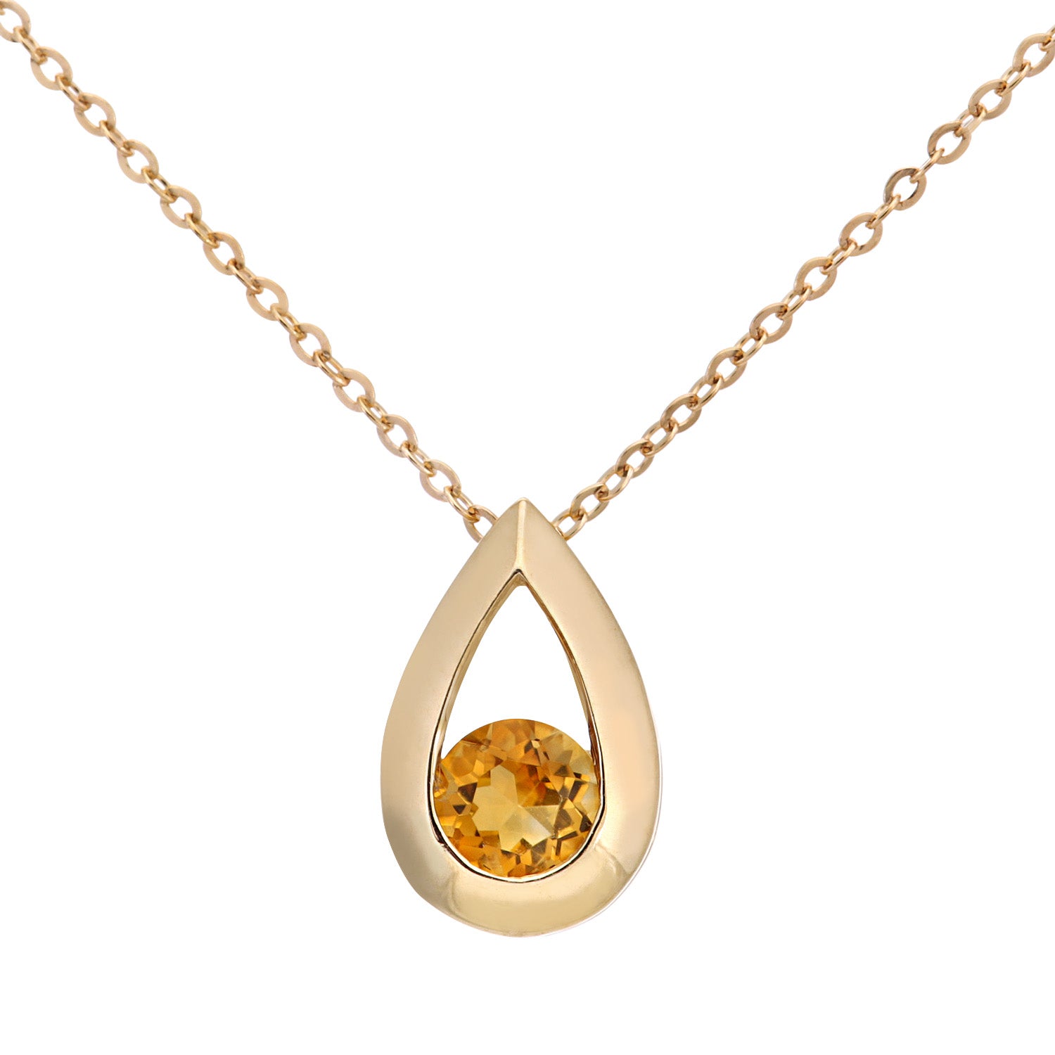 9ct Yellow Gold 0.20ct Citrine Tear Drop Pendant + 18" Chain