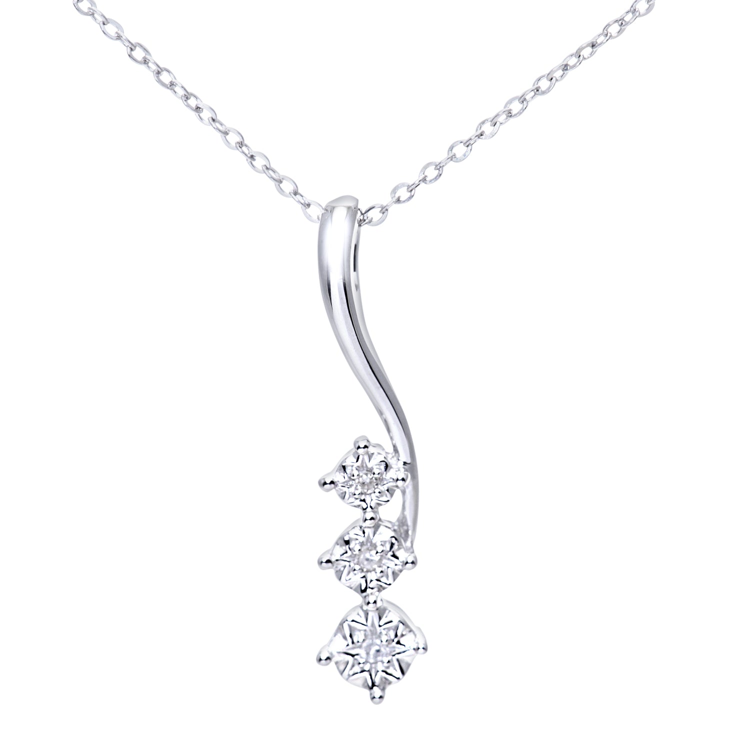 9ct White Gold Pave Set Diamond Drop Pendant and 18" Chain