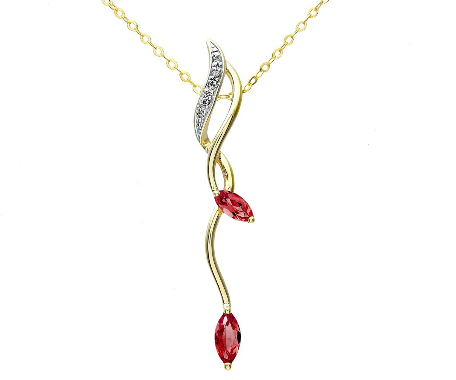9ct Yellow Gold Diamond and 0.48ct Garnet Drop Pendant and 18" Chain