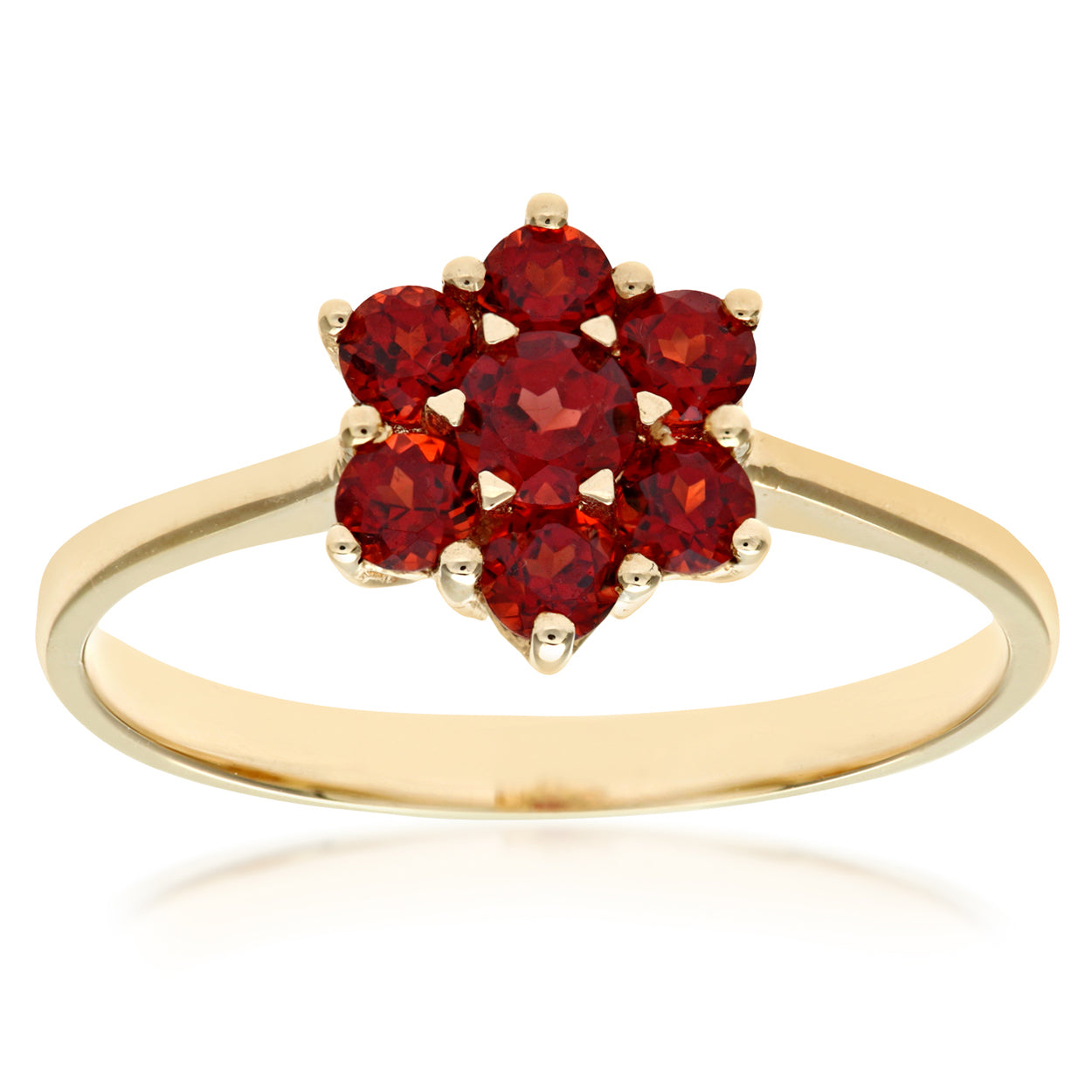 Ladies 9ct Yellow Gold Garnet Cluster Ring