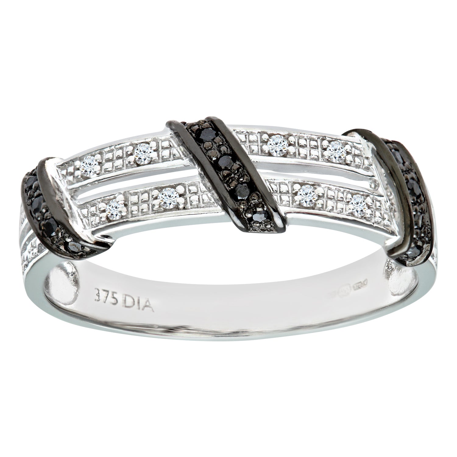 9ct White Gold Black Diamond Twist Ribbon Eternity Ring
