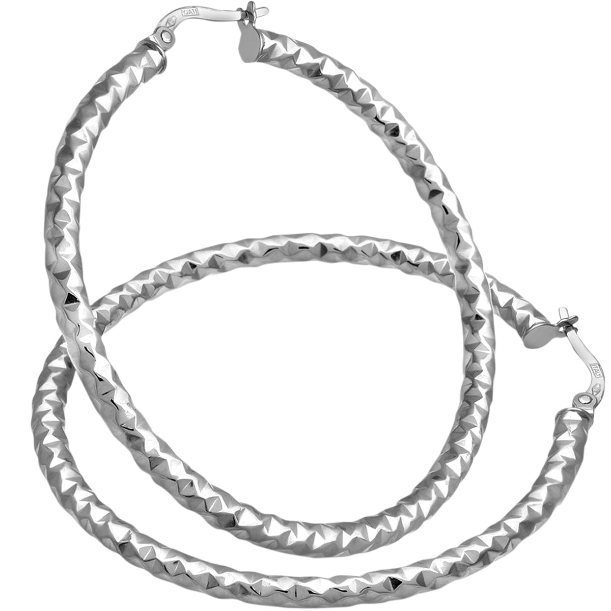 9ct White Gold Diamond Cut 40mm Hoop Earrings