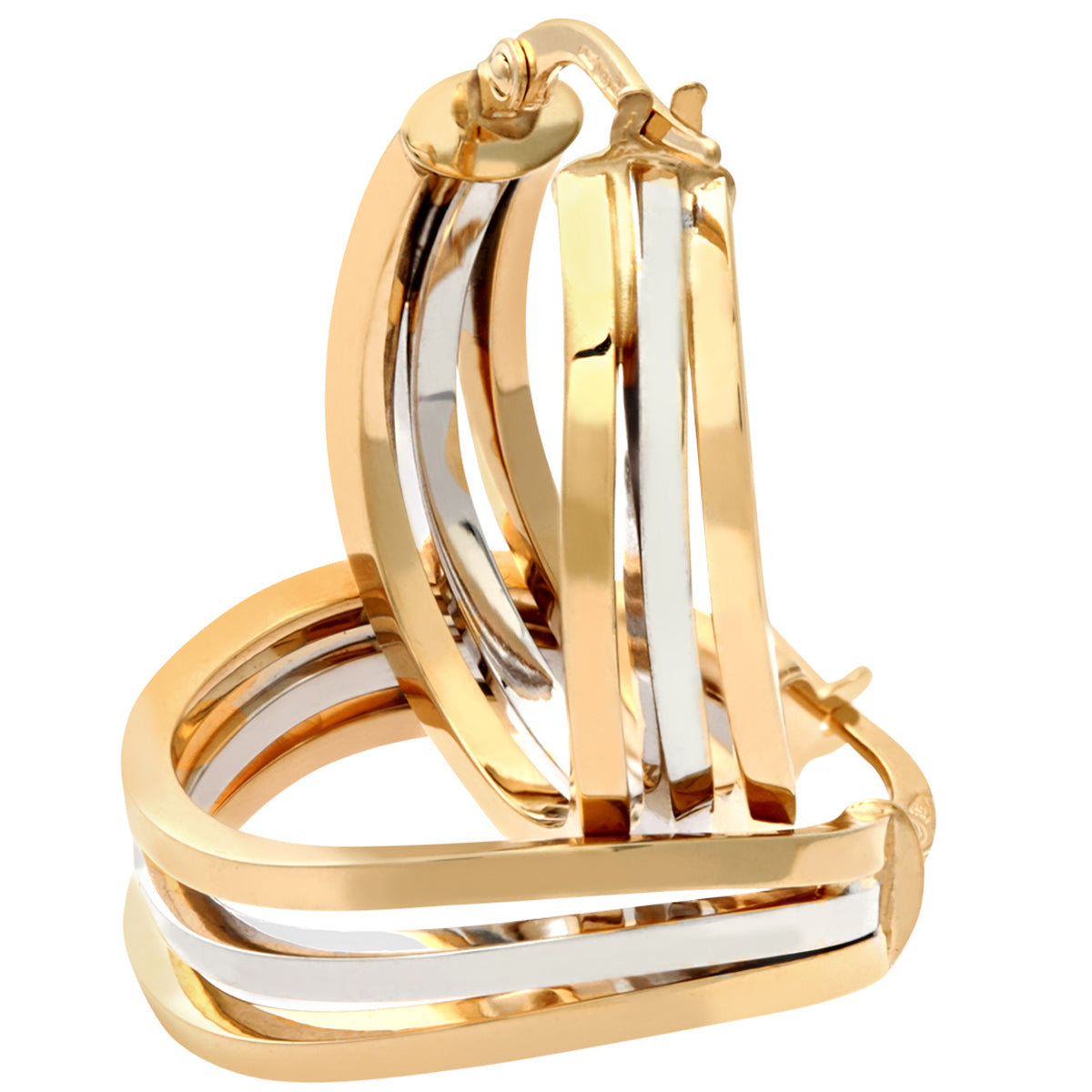 9ct Yellow and White Gold Triple Wave Split Oval Hoop Earrings