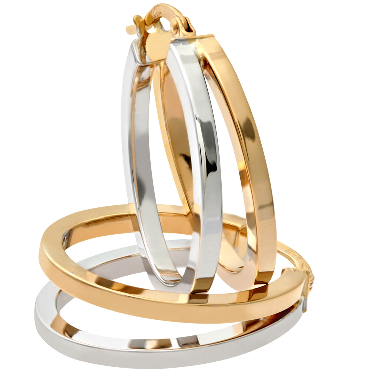 9ct Yellow and White Gold Fine Split Open Oval Hoop Earrings