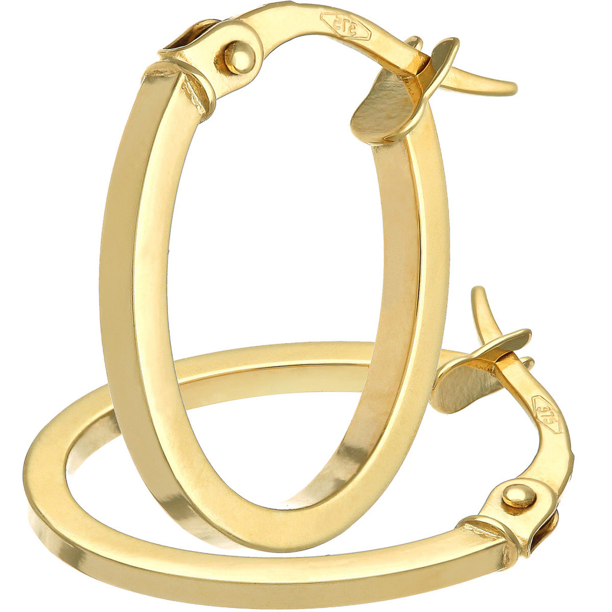 9ct Yellow Gold Classic Square Tubed Oval Hoop Earrings