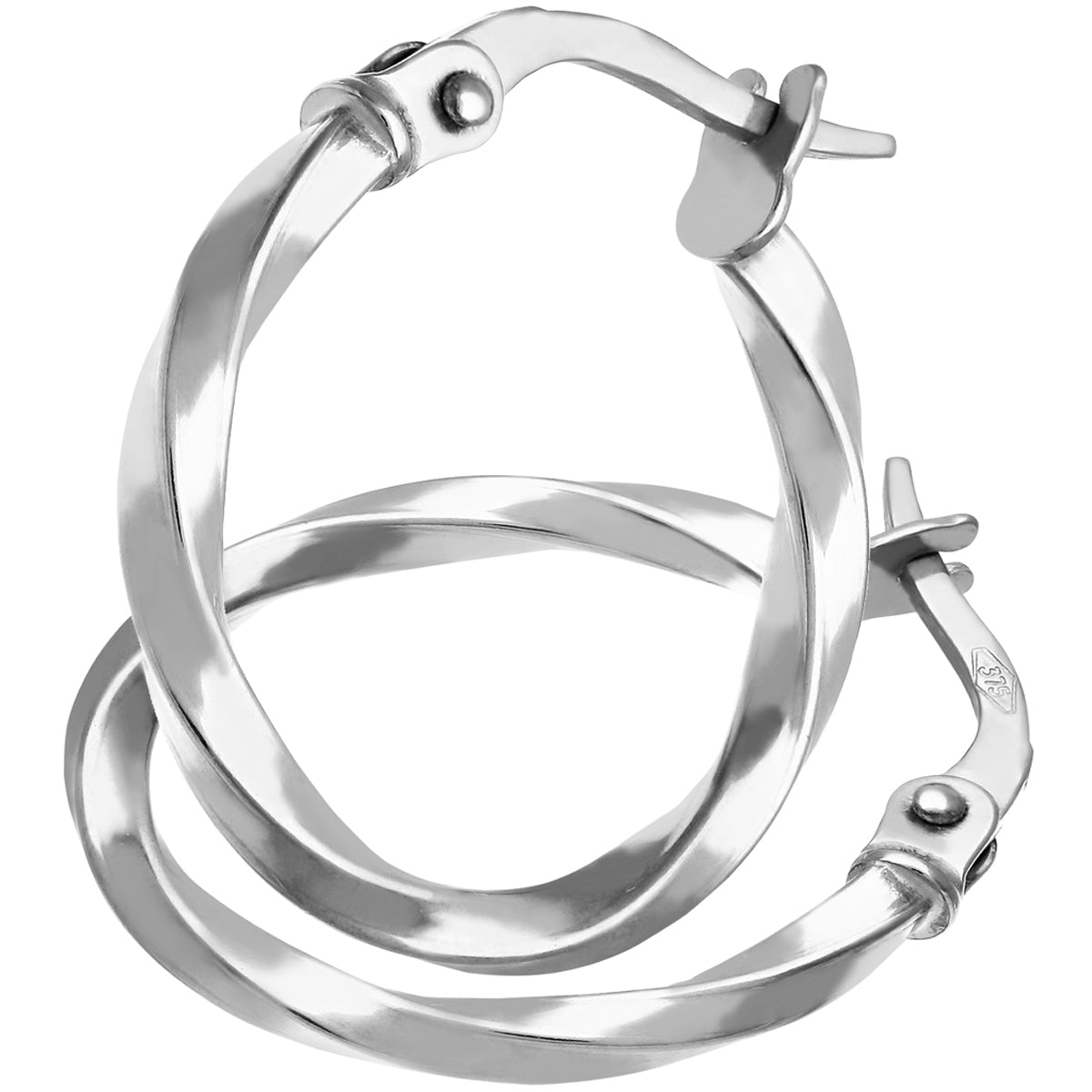 9ct White Gold Twisted Hoop Earrings of 15mm Diameter
