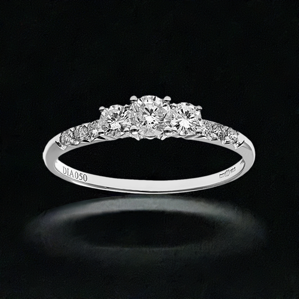 18ct White Gold 1/2ct Certified Diamonds Trilogy Engagement Ring