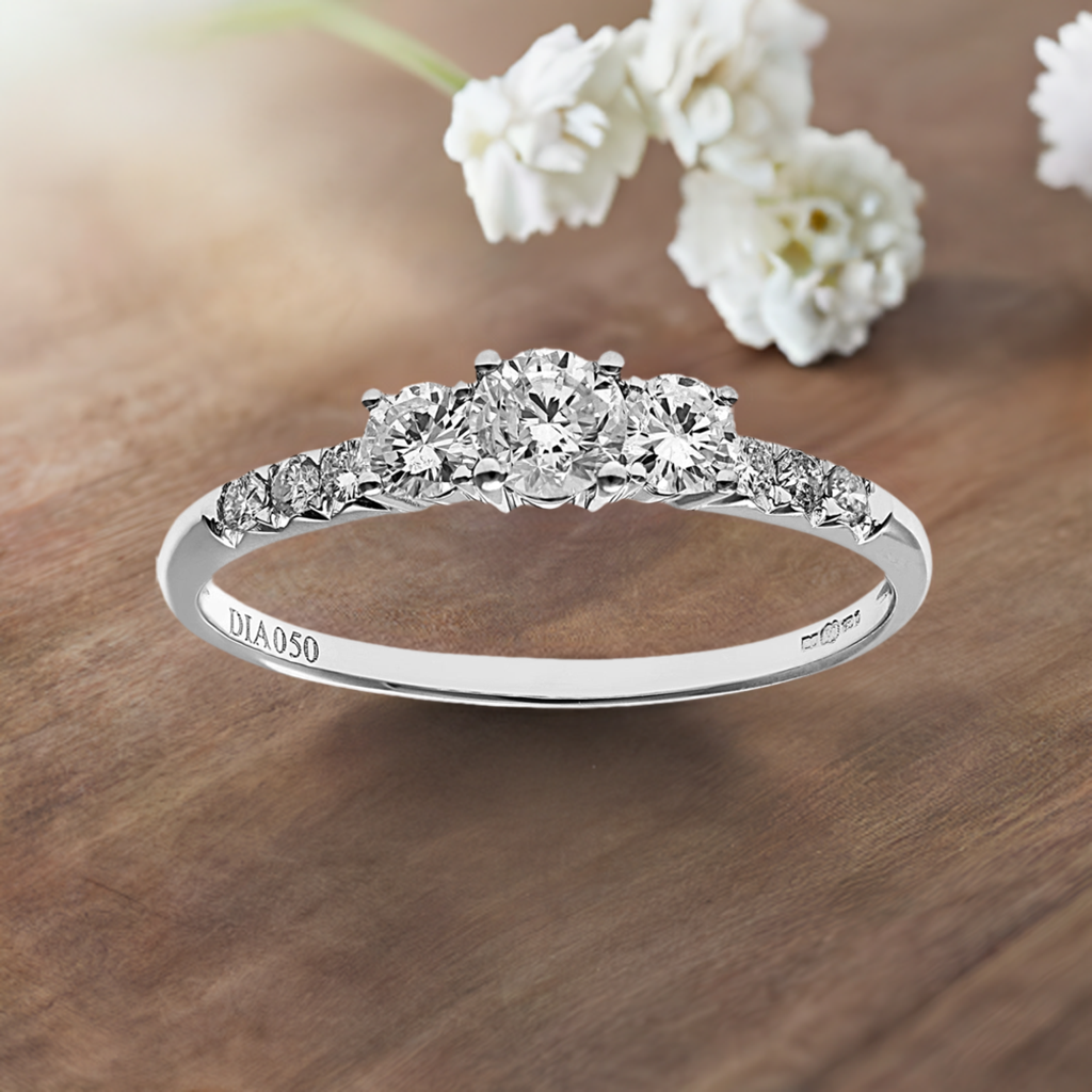 18ct White Gold 1/2ct Certified Diamonds Trilogy Engagement Ring