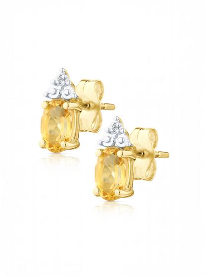 Ohrstecker, mit Citrin, 375 Gelbgold
