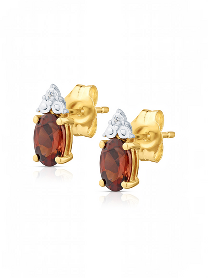 Ohrstecker, mit Granat, 375 Gelbgold