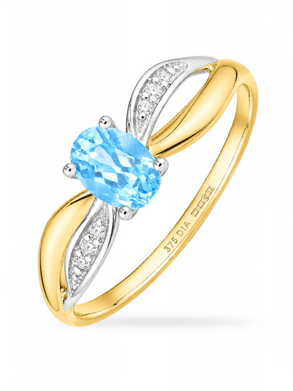 Ring, mit Blautopas, 375 Gelbgold