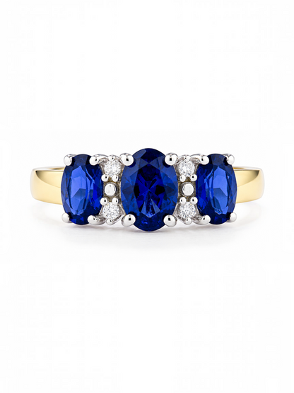 Ring, mit synth. Saphir, 375 Gelbgold