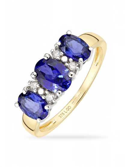 Ring, mit synth. Saphir, 375 Gelbgold