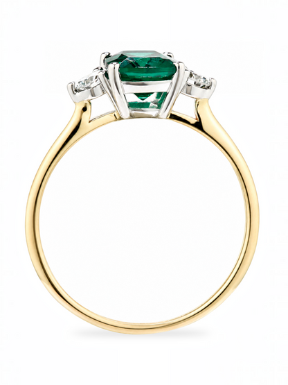 Ring, mit synth. Smaragd, 375 Gelbgold
