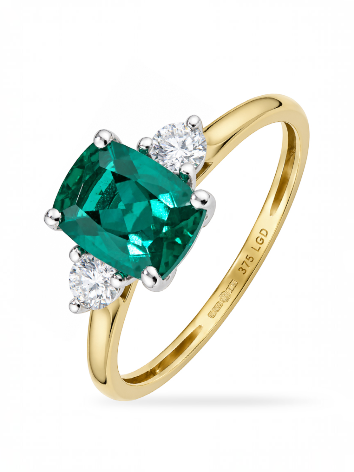 Ring, mit synth. Smaragd, 375 Gelbgold