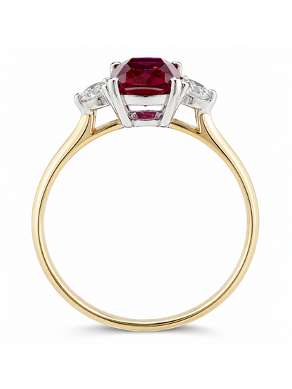 Ring, mit synth. Rubin, 375 Gelbgold
