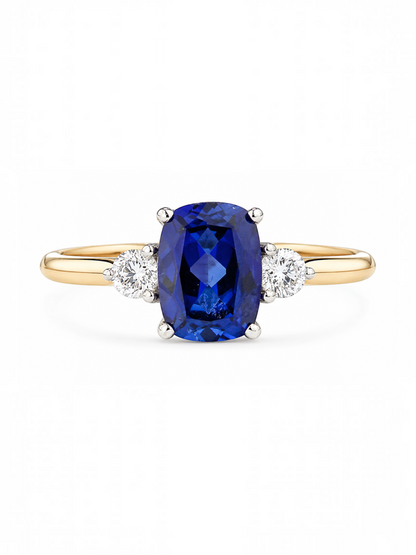 Ring, mit synth. Saphir, 375 Gelbgold