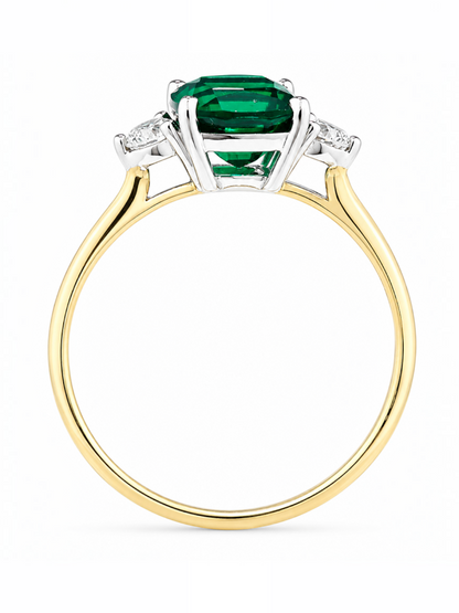 Ring, mit synth. Smaragd, 375 Gelbgold