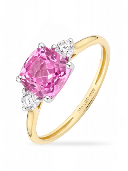 Ring, mit synth. Saphir, 375 Gelbgold