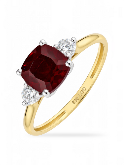 Ring, mit synth. Rubin, 375 Gelbgold