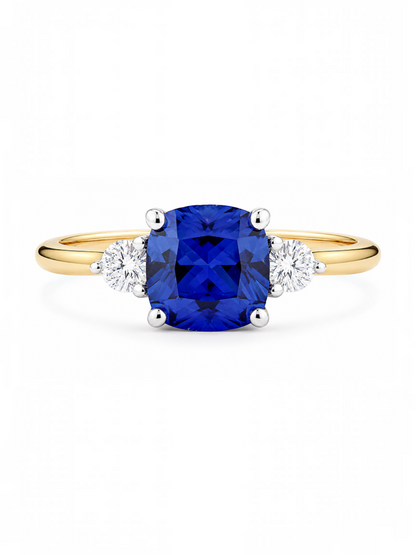 Ring, mit synth. Saphir, 375 Gelbgold