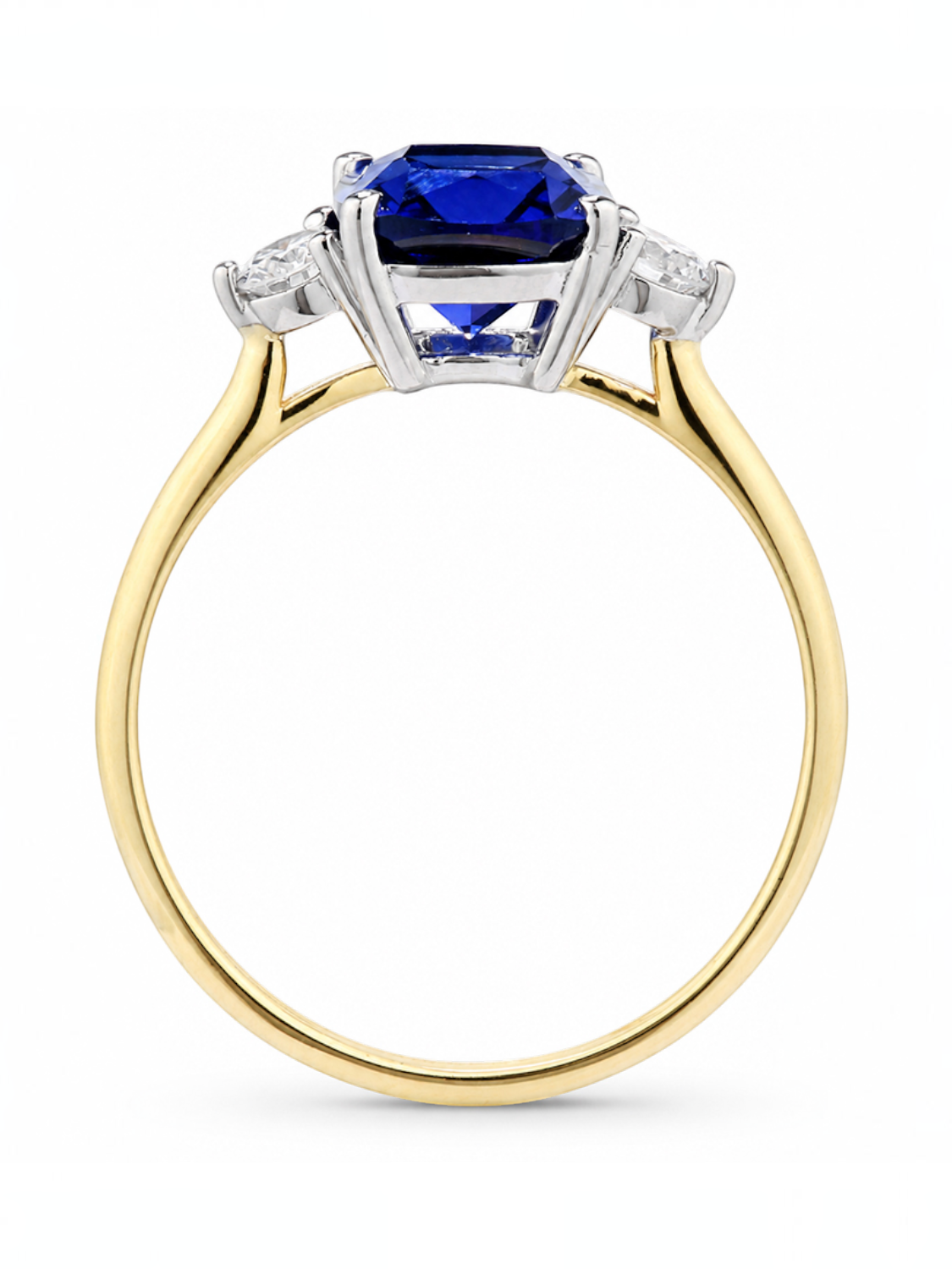 Ring, mit synth. Saphir, 375 Gelbgold