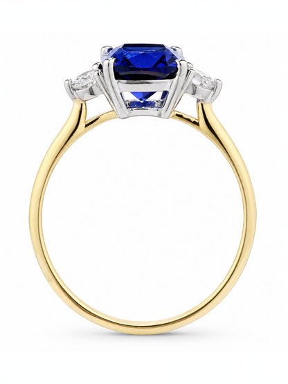 Ring, mit synth. Saphir, 375 Gelbgold