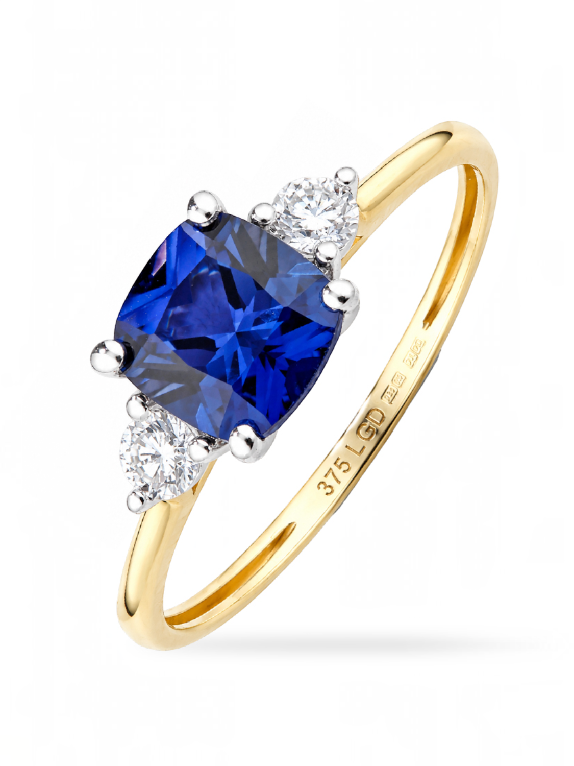 Ring, mit synth. Saphir, 375 Gelbgold