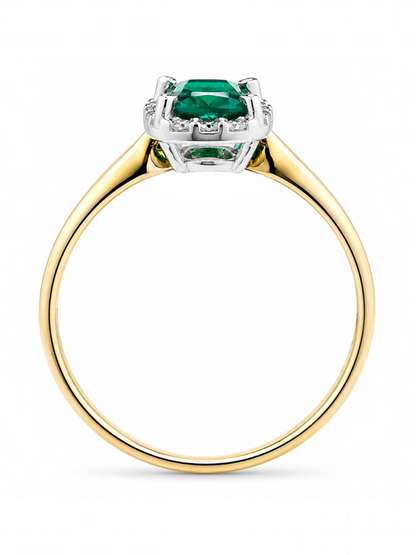 Ring, mit synth. Smaragd, 375 Gelbgold