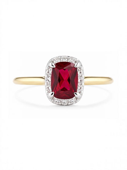 Ring, mit synth. Rubin, 375 Gelbgold