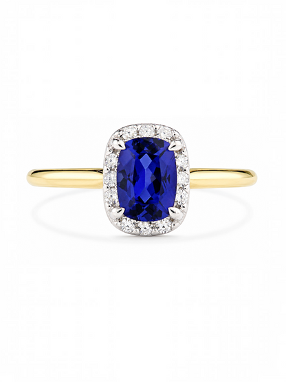 Ring, mit synth. Saphir, 375 Gelbgold