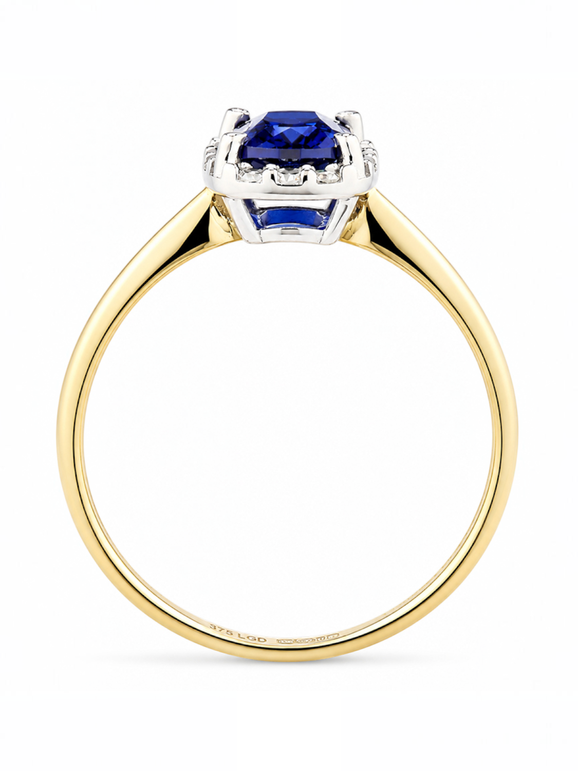 Ring, mit synth. Saphir, 375 Gelbgold